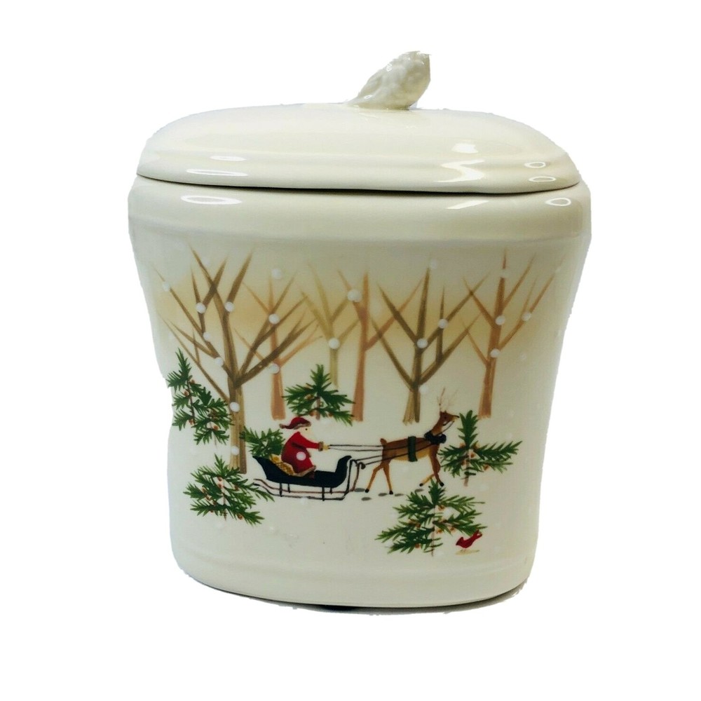 Hallmark Santa Sleigh Deer Forest Treat Jar Cardinals Acorn Knob Hand Painted